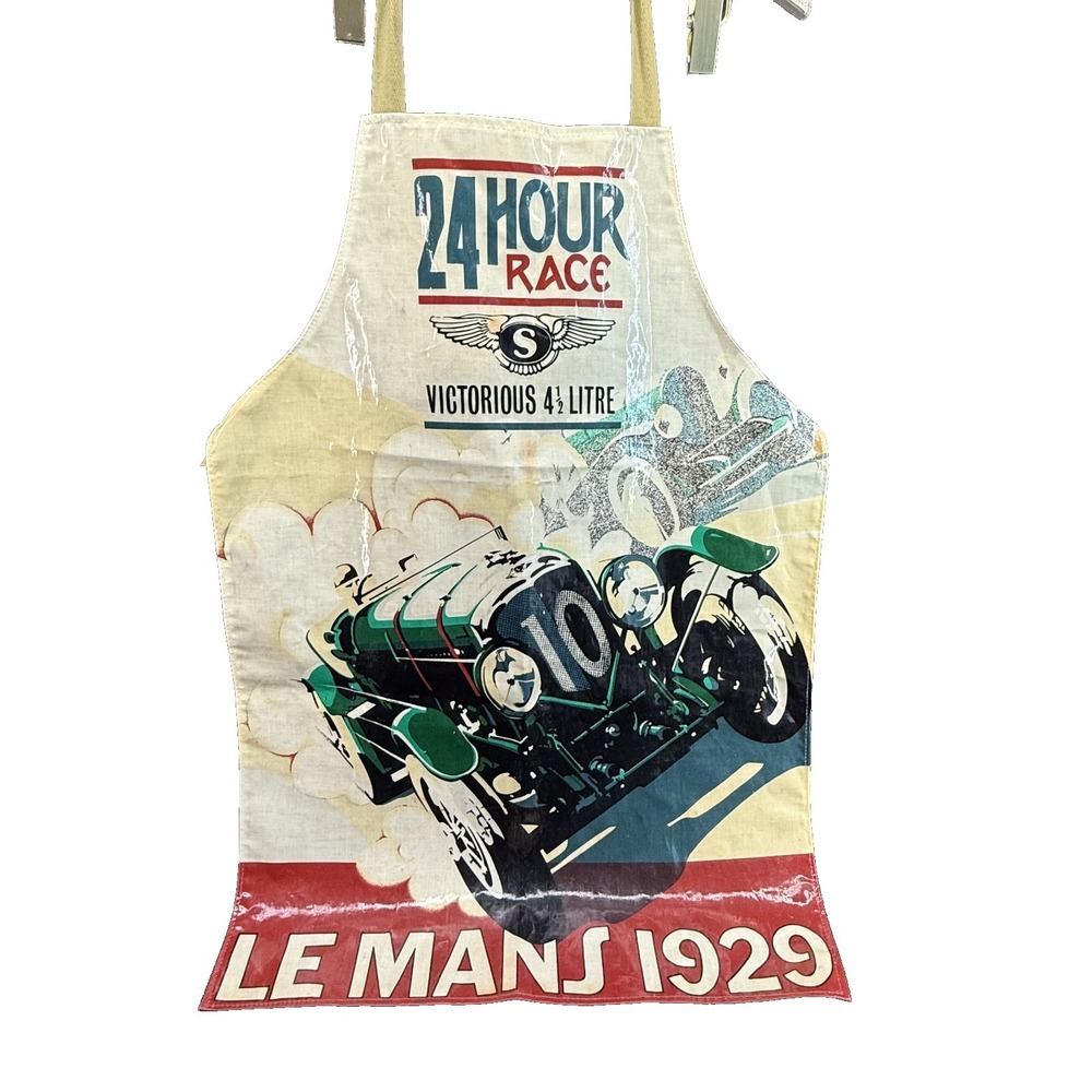 Vintage 1970s SARI Fabrics Apron Le Mans 1929 Bentley Race PVC Oilcloth‎ England